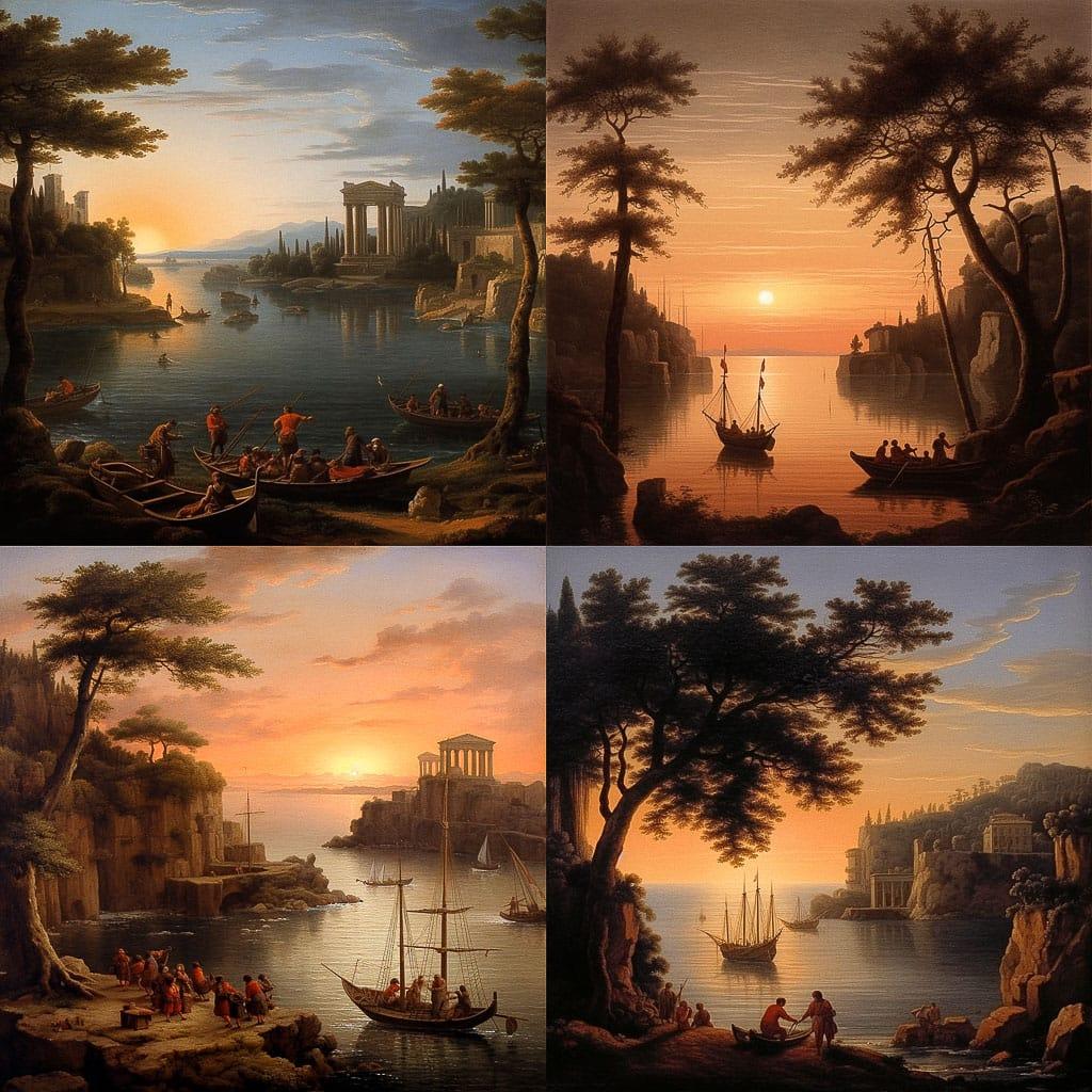 Claude Lorrain style, Midjourney V5.1, render 1 of 4