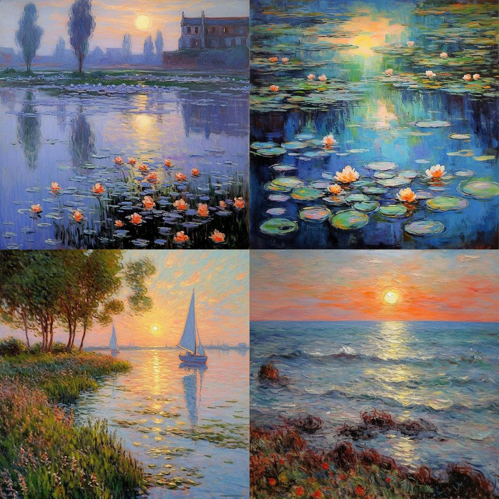 Claude Monet style, Midjourney V5.1, render 1 of 4