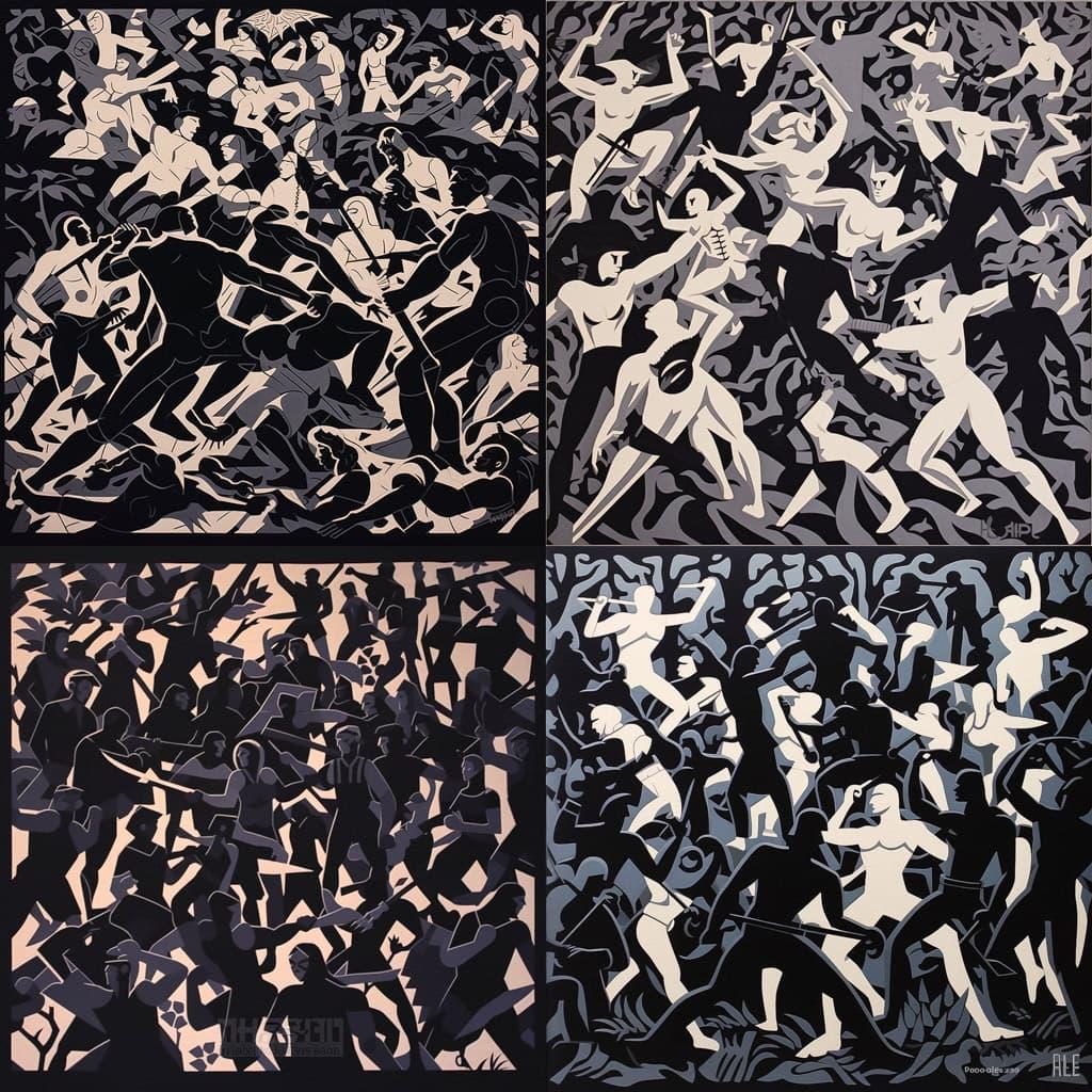 Cleon Peterson style, Midjourney V5.1, render 1 of 4