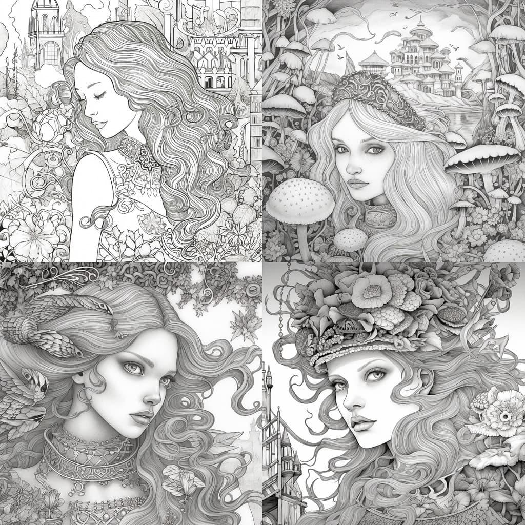 Coloring-in sheet style, Midjourney V5.1, render 1 of 4