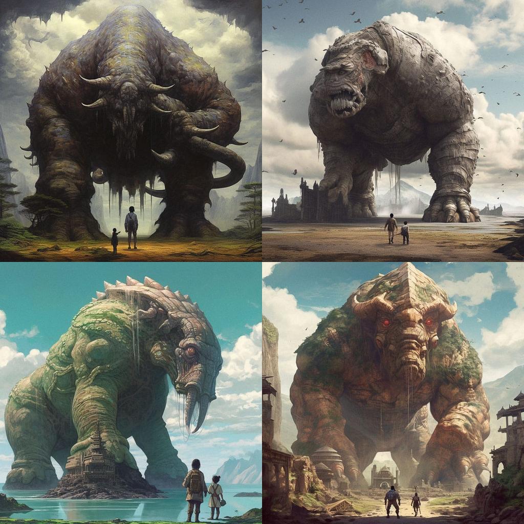 Colossal scale style, Midjourney V5.1, render 1 of 4
