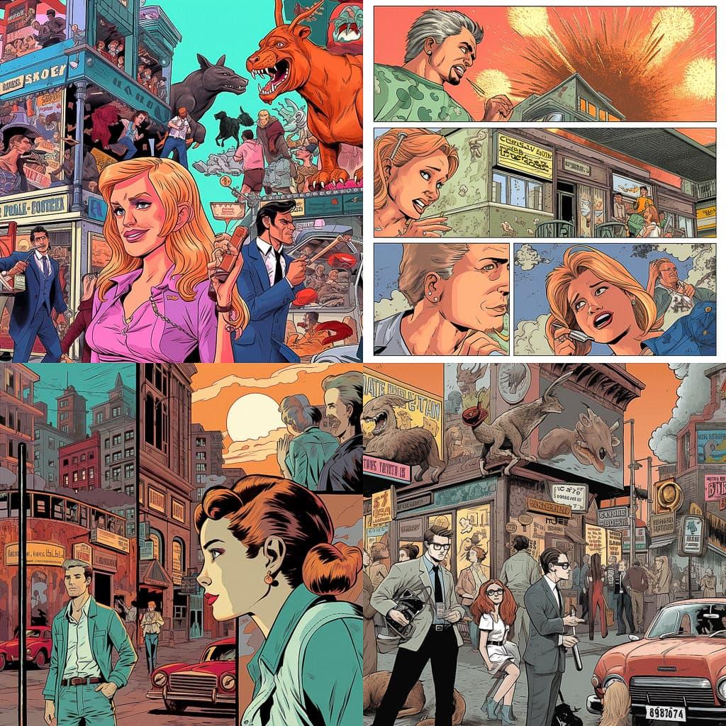 Comic strip style style, Midjourney V5.1, render 1 of 4