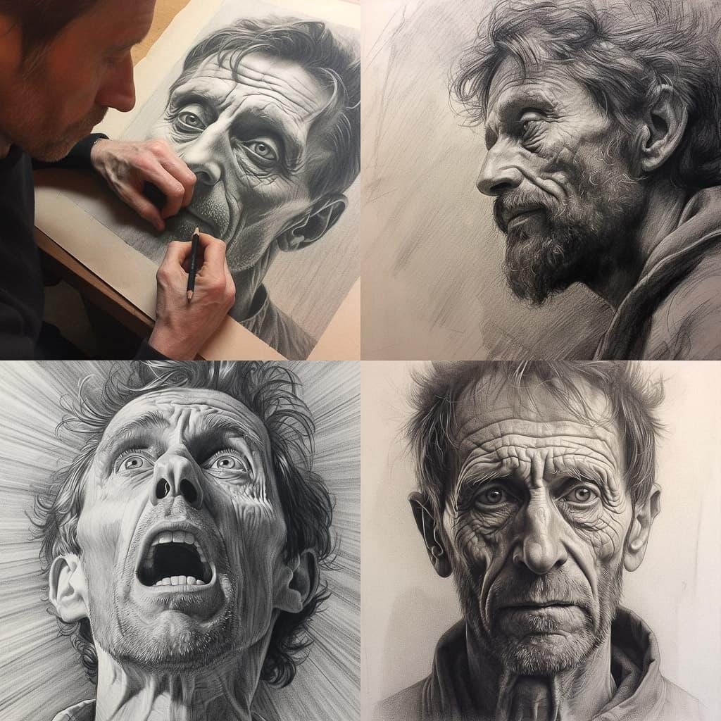Conte drawing style, Midjourney V5.1, render 1 of 4