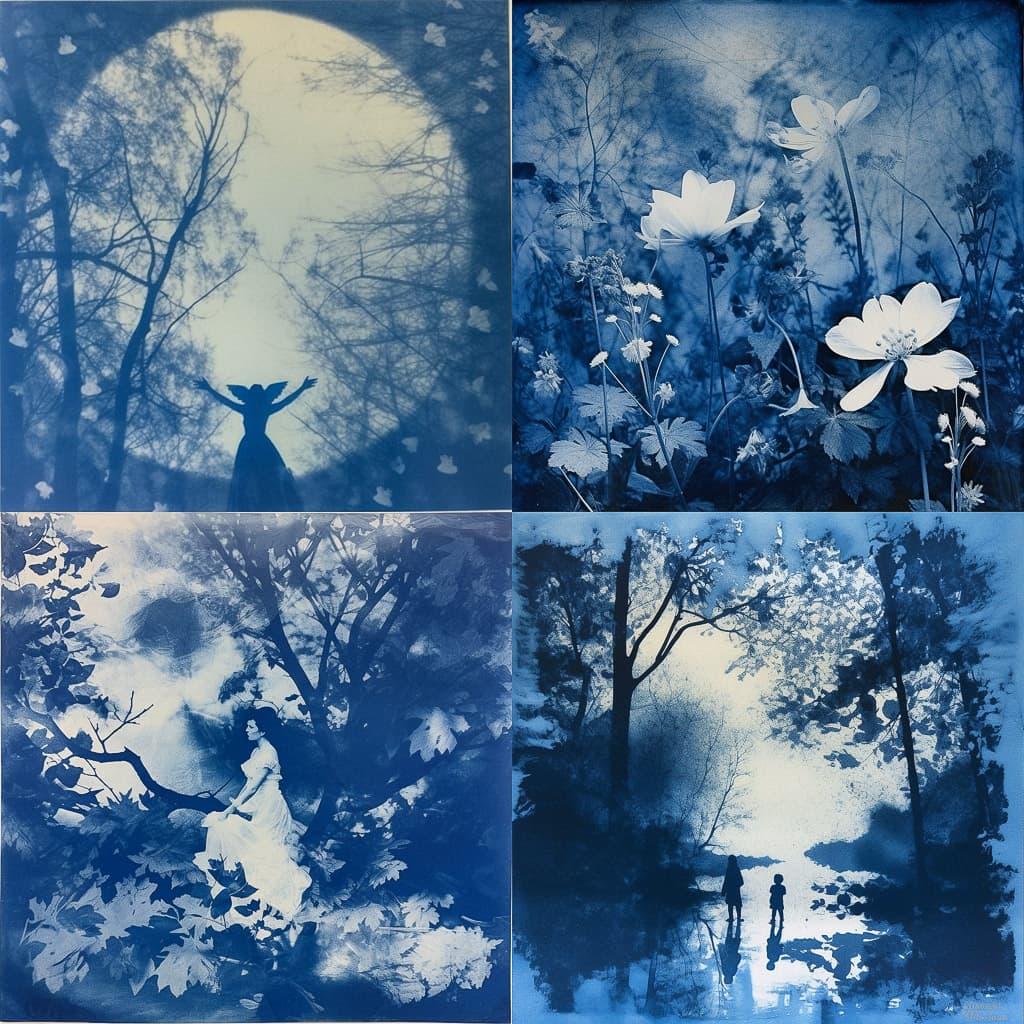 Cyanotype print style, Midjourney V5.1, render 1 of 4
