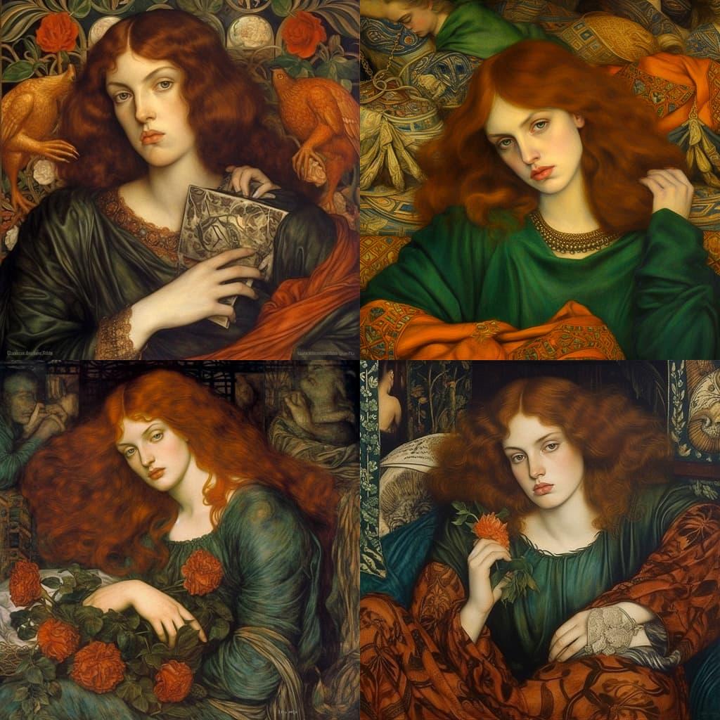 Dante Gabriel Rossetti style, Midjourney V5.1, render 1 of 4
