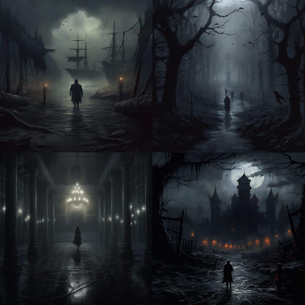 Dark atmosphere style, Midjourney V5.1, render 1 of 4