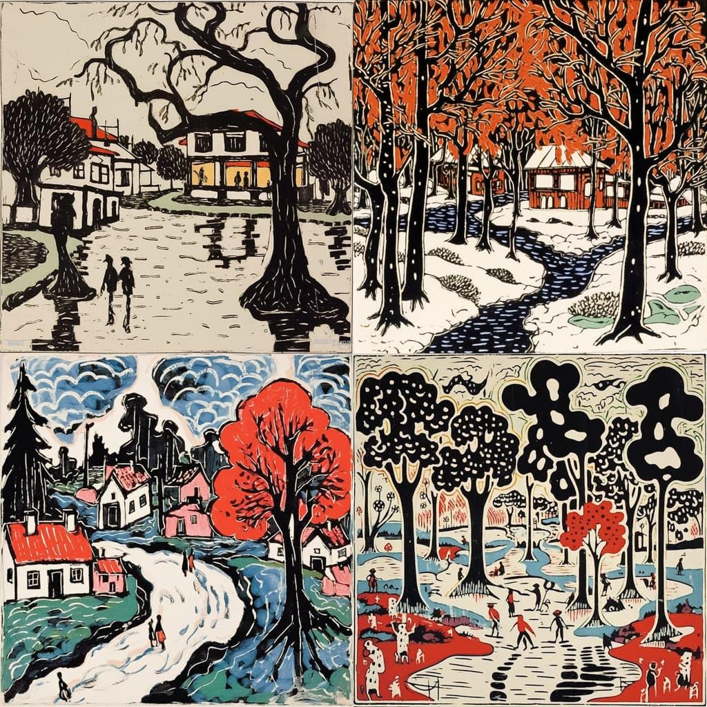 David Brown Milne style, Midjourney V5.1, render 1 of 4
