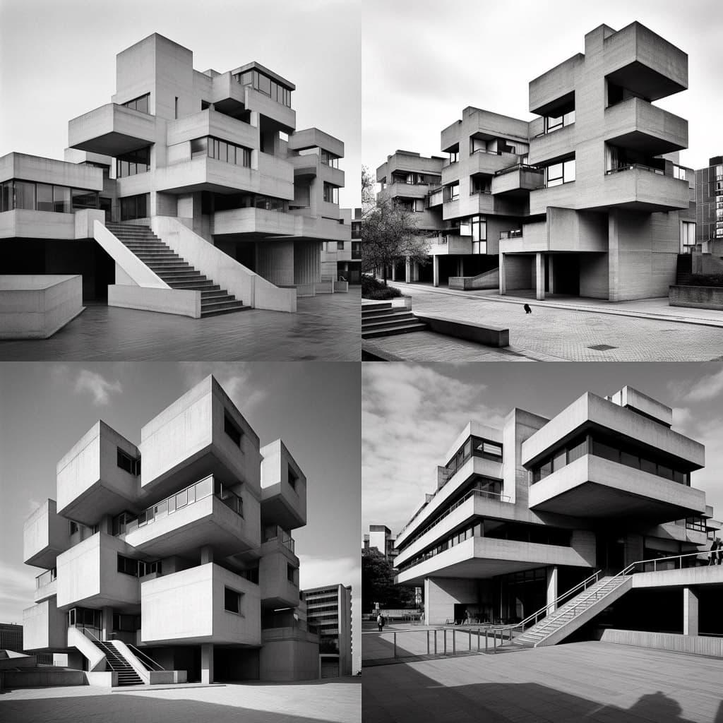 Denys Lasdun style, Midjourney V5.1, render 1 of 4