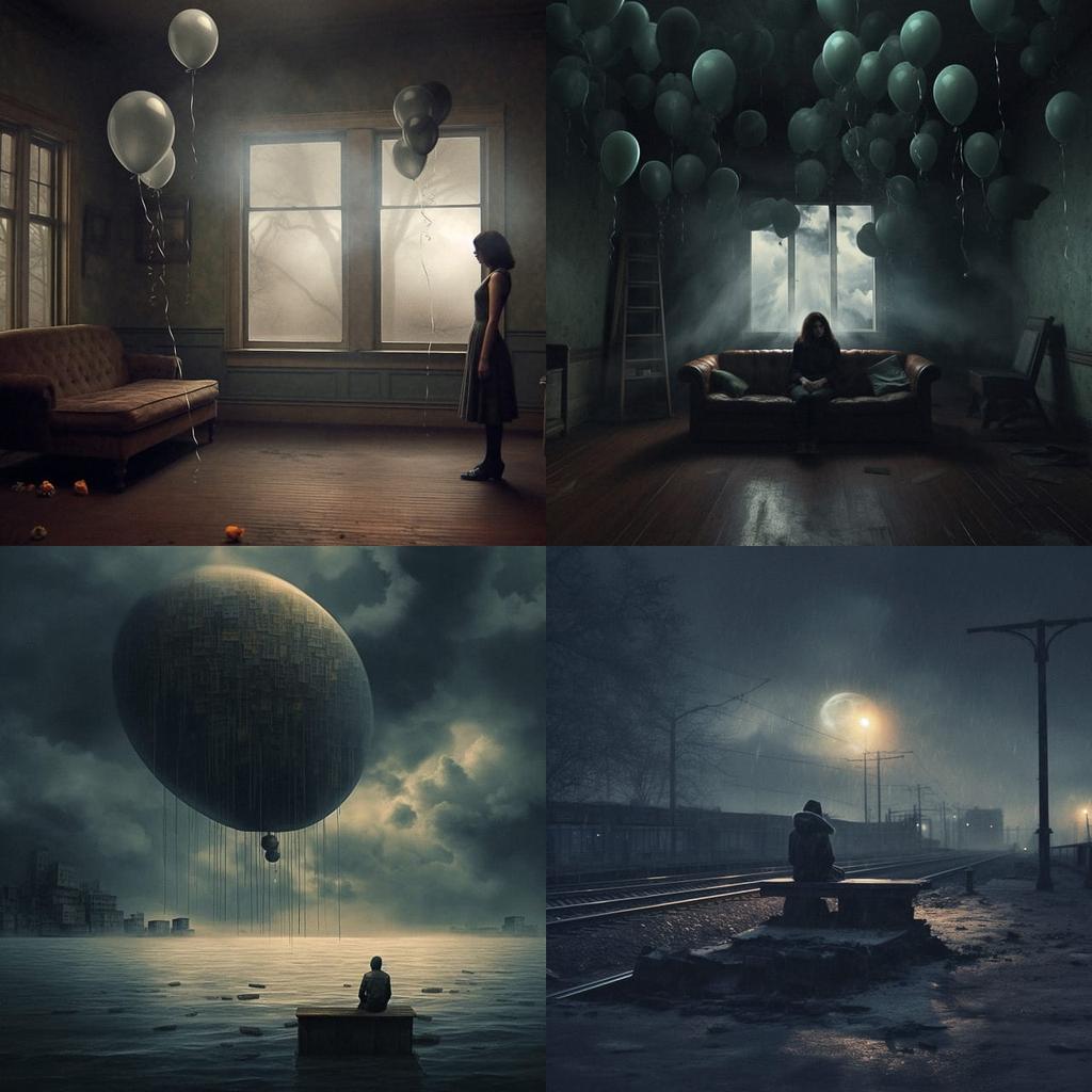 Depressed atmosphere style, Midjourney V5.1, render 1 of 4