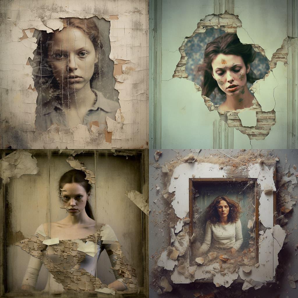Distressed Photo style, Midjourney V5.1, render 1 of 4