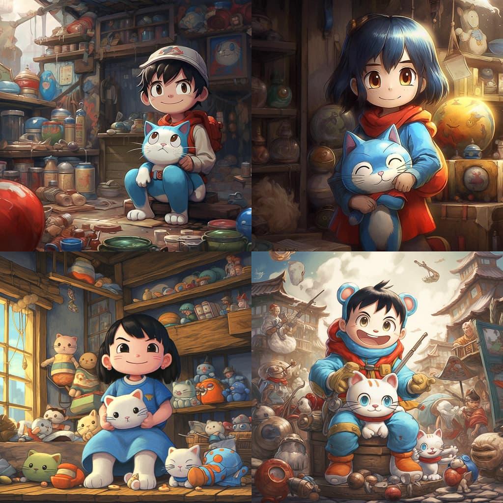 Doraemon style, Midjourney V5.1, render 1 of 4