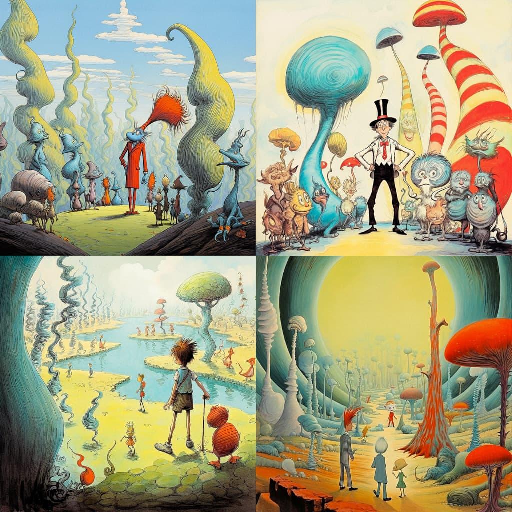 Dr. Seuss style, Midjourney V5.1, render 1 of 4