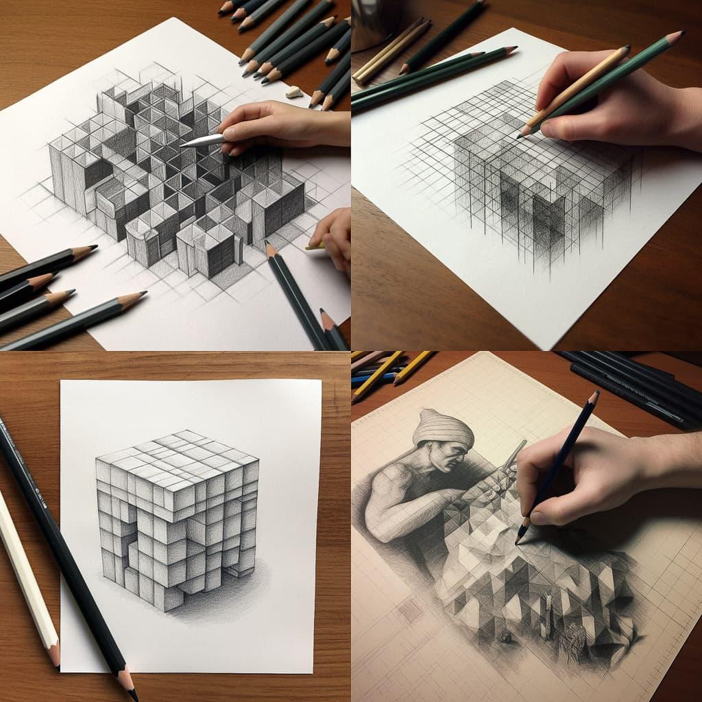 Drawing grid paper style, Midjourney V5.1, render 1 of 4