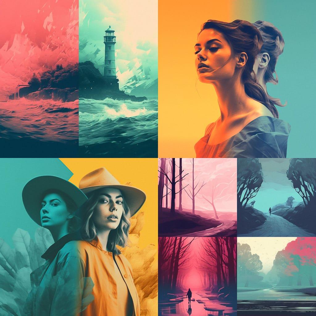 Duotone colors style, Midjourney V5.1, render 1 of 4