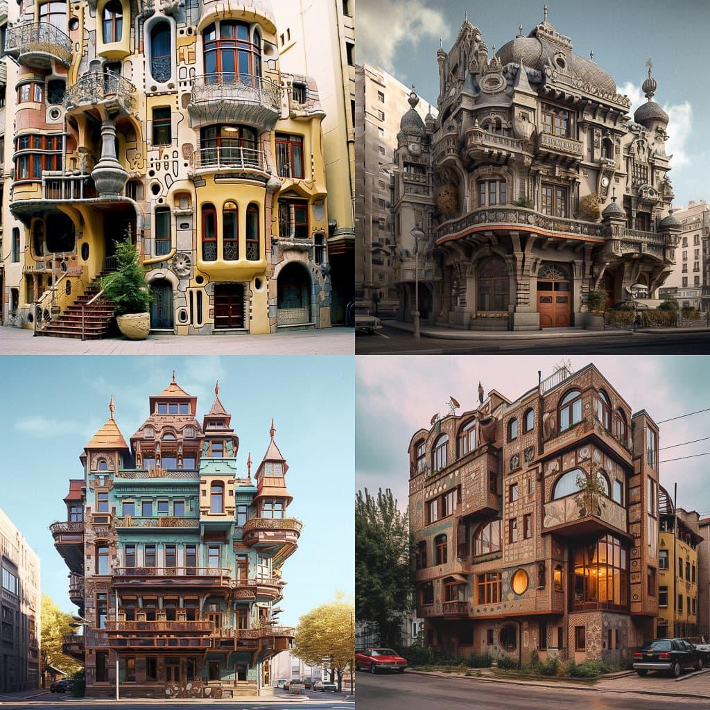 Eclectic architecture style, Midjourney V5.1, render 1 of 4