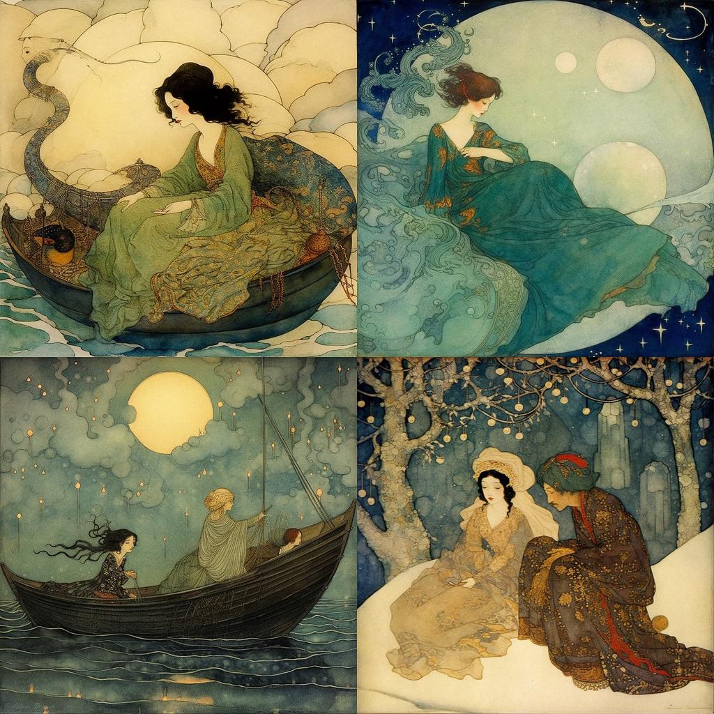 Edmund Dulac style, Midjourney V5.1, render 1 of 4