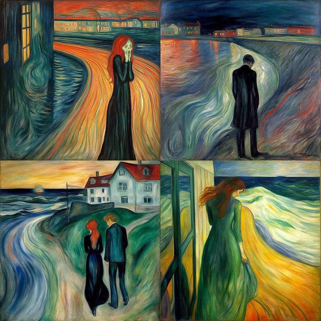 Edvard Munch style, Midjourney V5.1, render 1 of 4