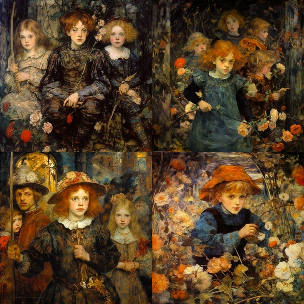 Edward Atkinson Hornel style, Midjourney V5.1, render 1 of 4