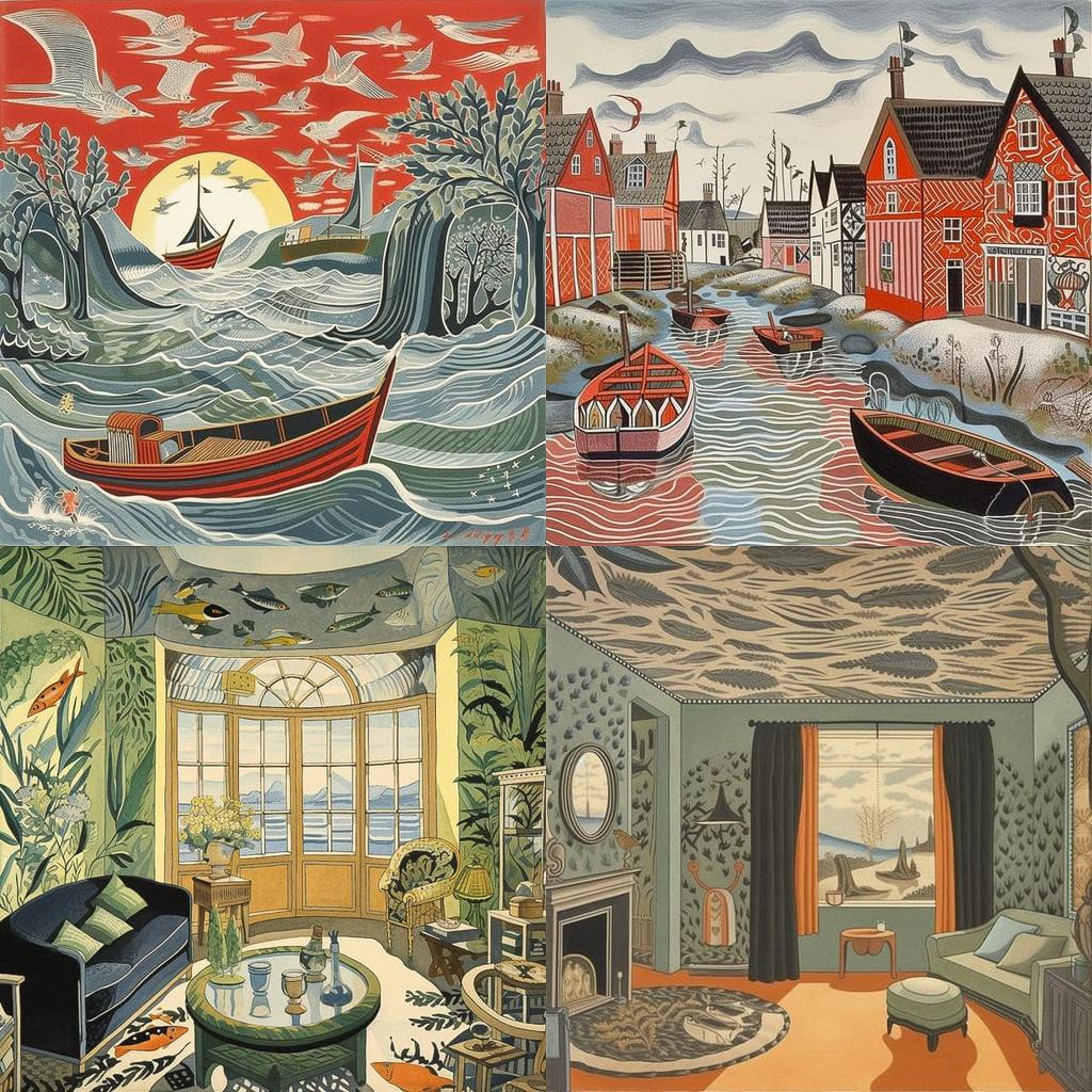 Edward Bawden style, Midjourney V5.1, render 1 of 4
