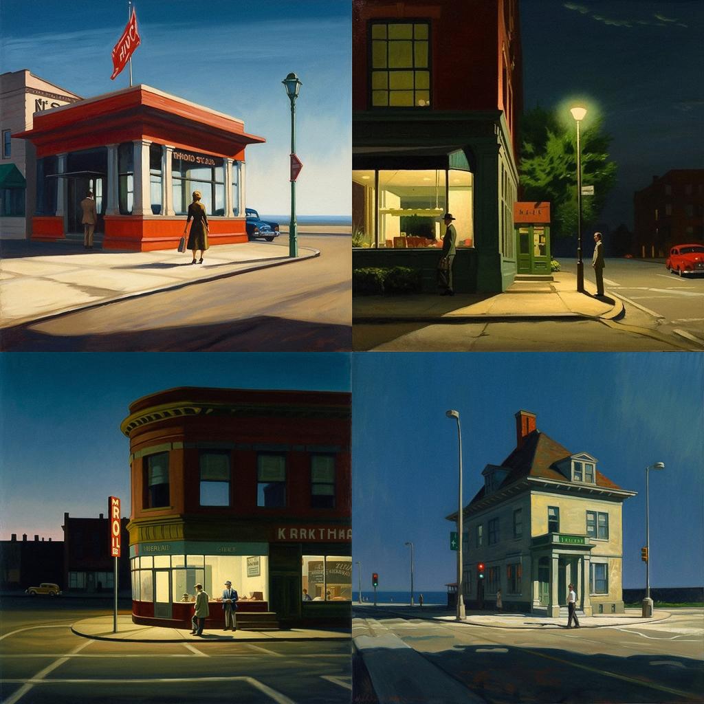 Edward Hopper style, Midjourney V5.1, render 1 of 4