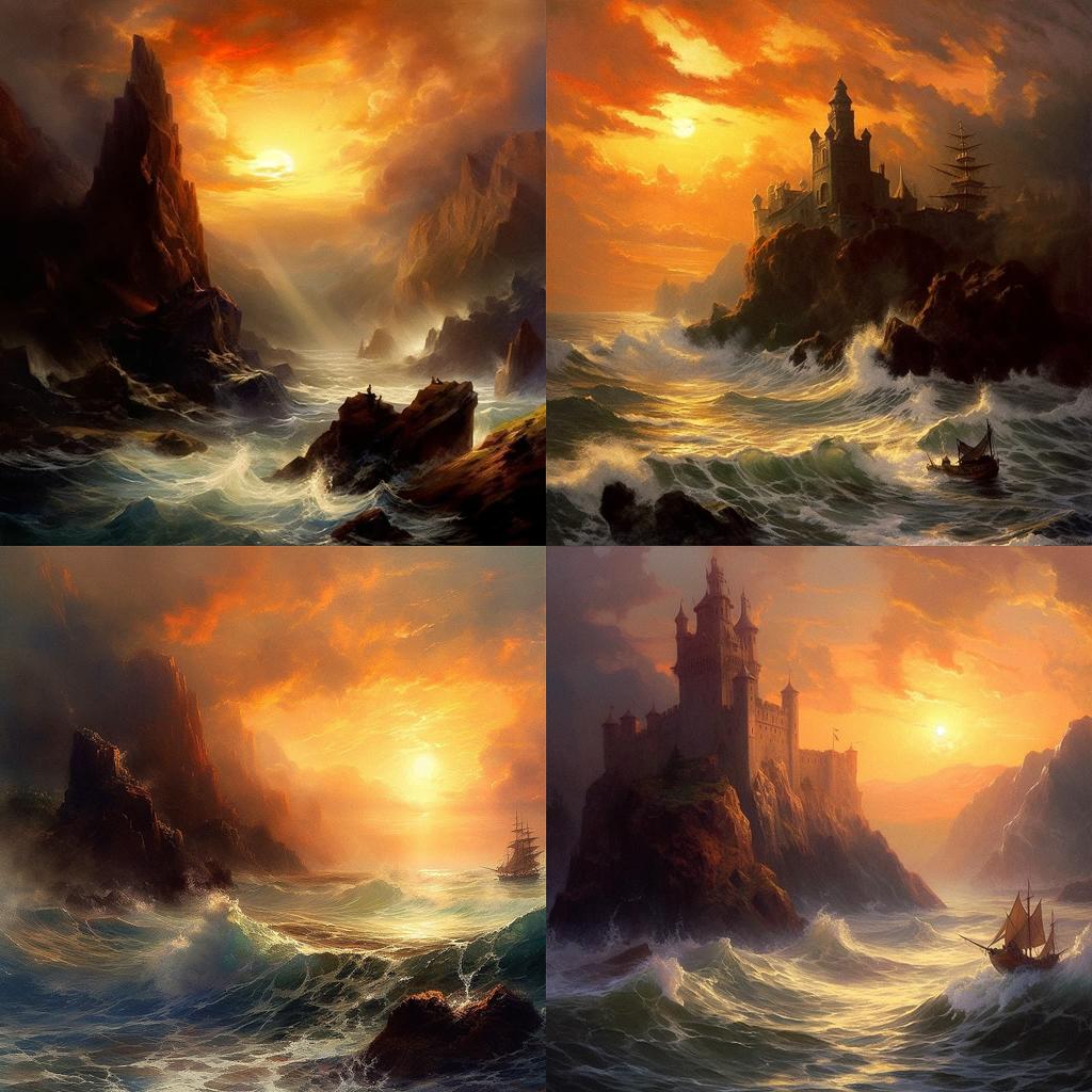 Edward Moran style, Midjourney V5.1, render 1 of 4