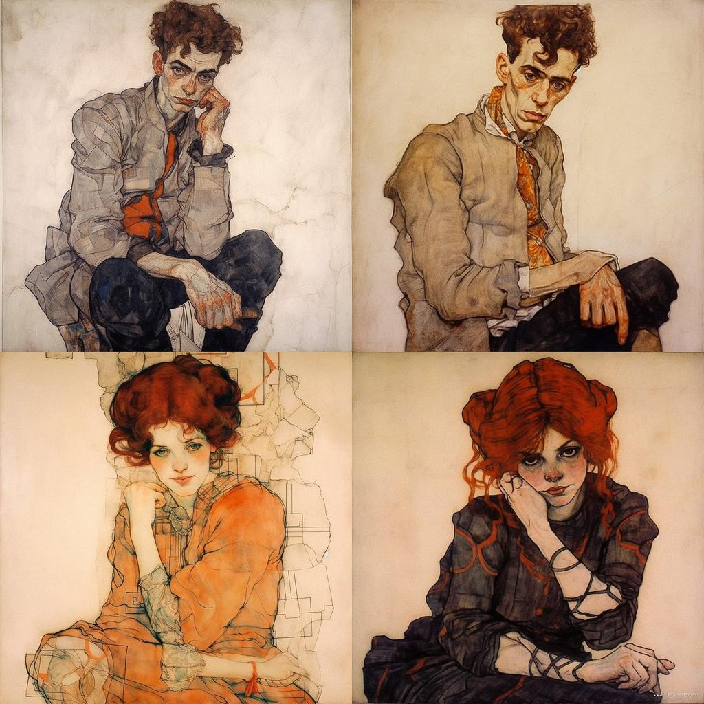 Egon Schiele style, Midjourney V5.1, render 1 of 4