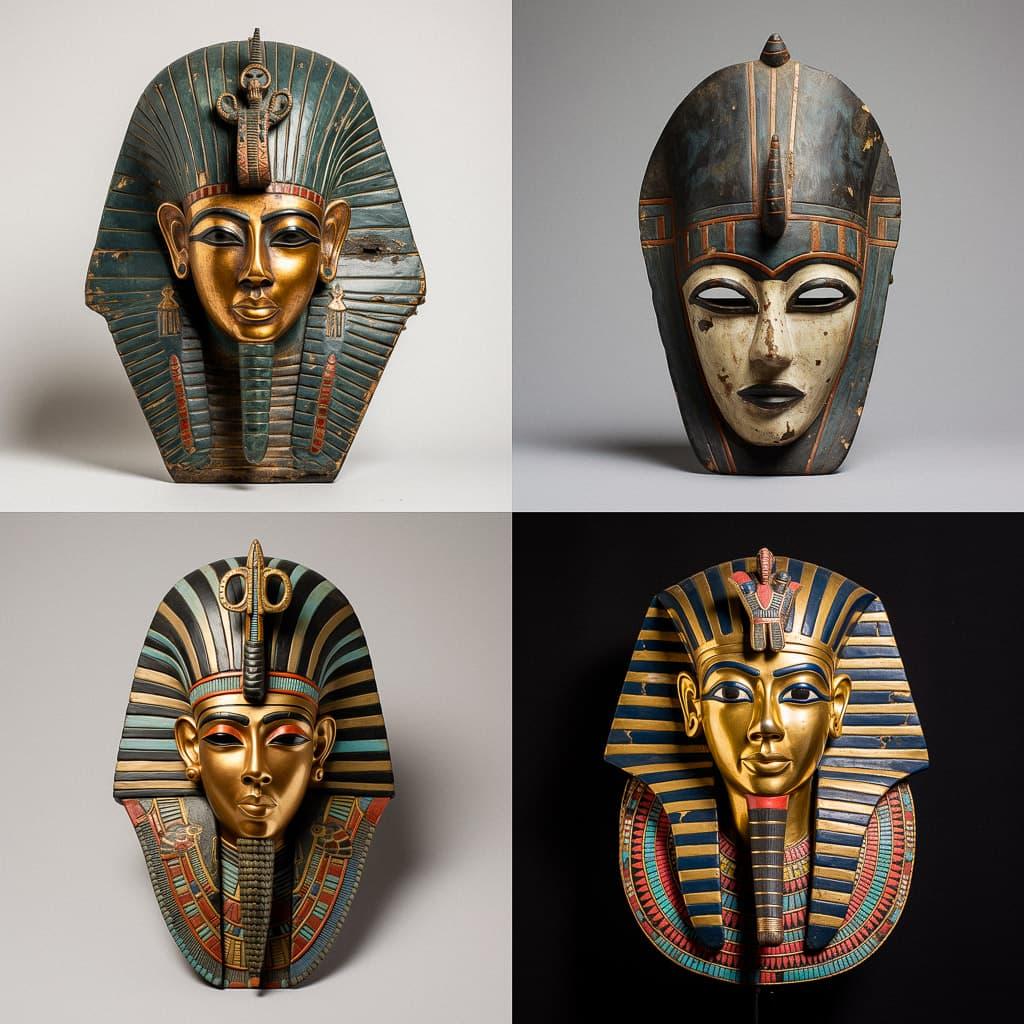 Egyptian funeral mask style, Midjourney V5.1, render 1 of 4