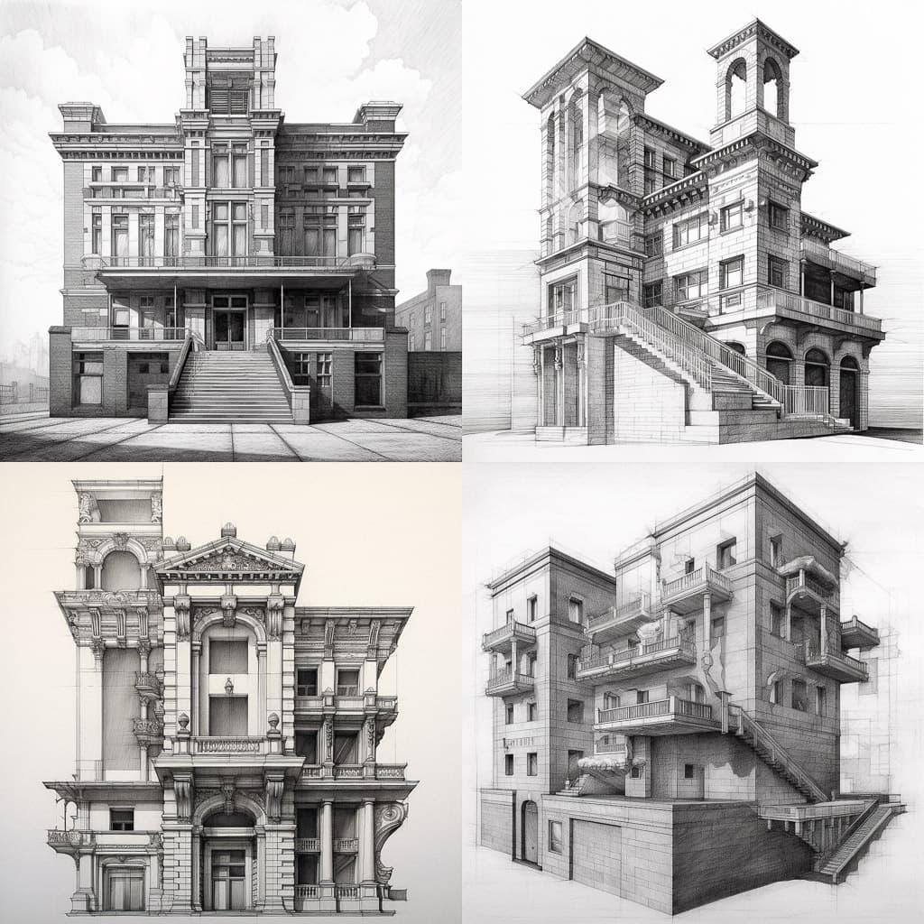 Elevation drawing style, Midjourney V5.1, render 1 of 4