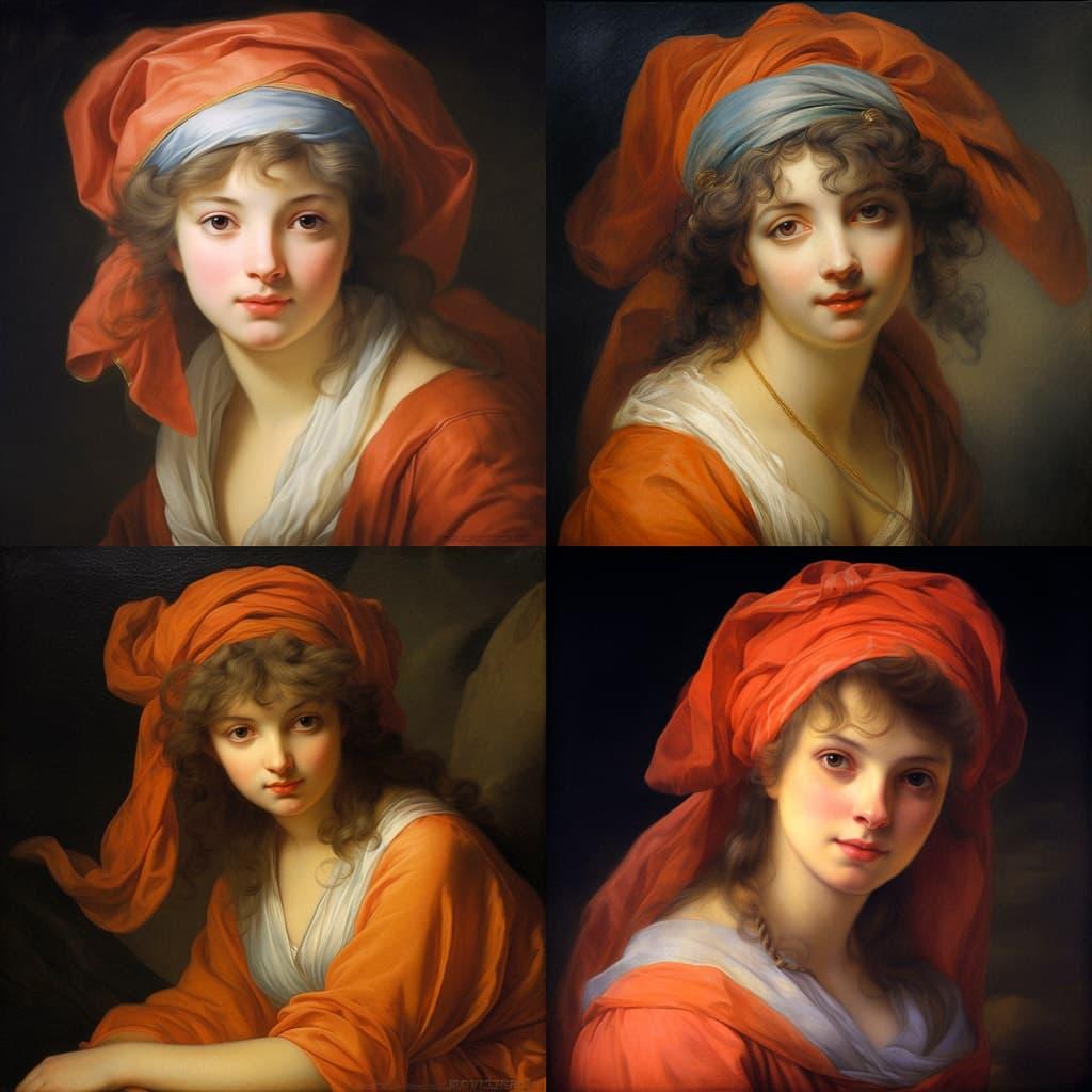 Elisabeth Vigee Le Brun style, Midjourney V5.1, render 1 of 4