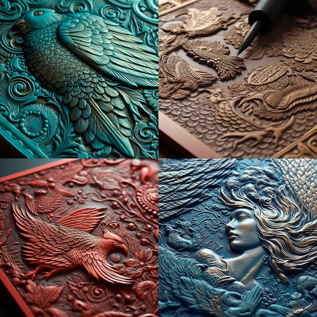Embossing style, Midjourney V5.1, render 1 of 4