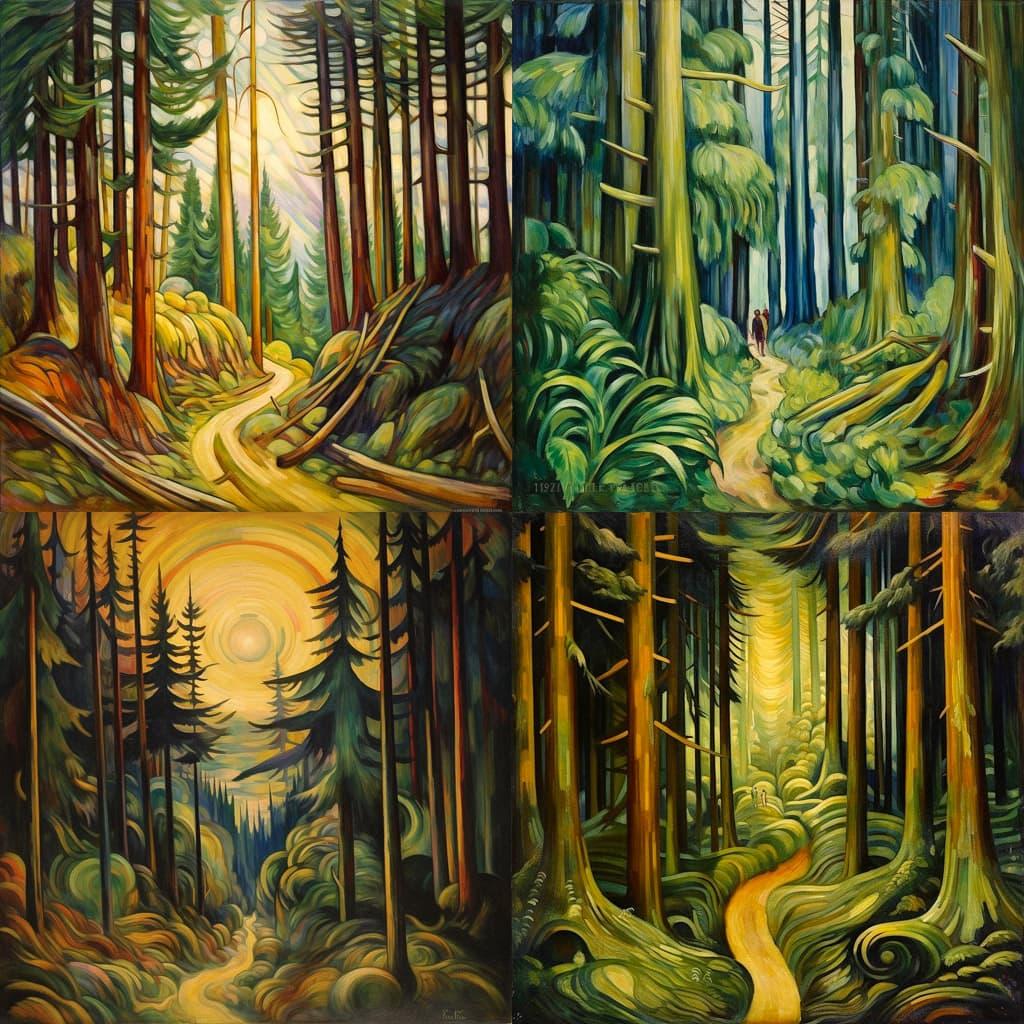 Emily Carr style, Midjourney V5.1, render 1 of 4