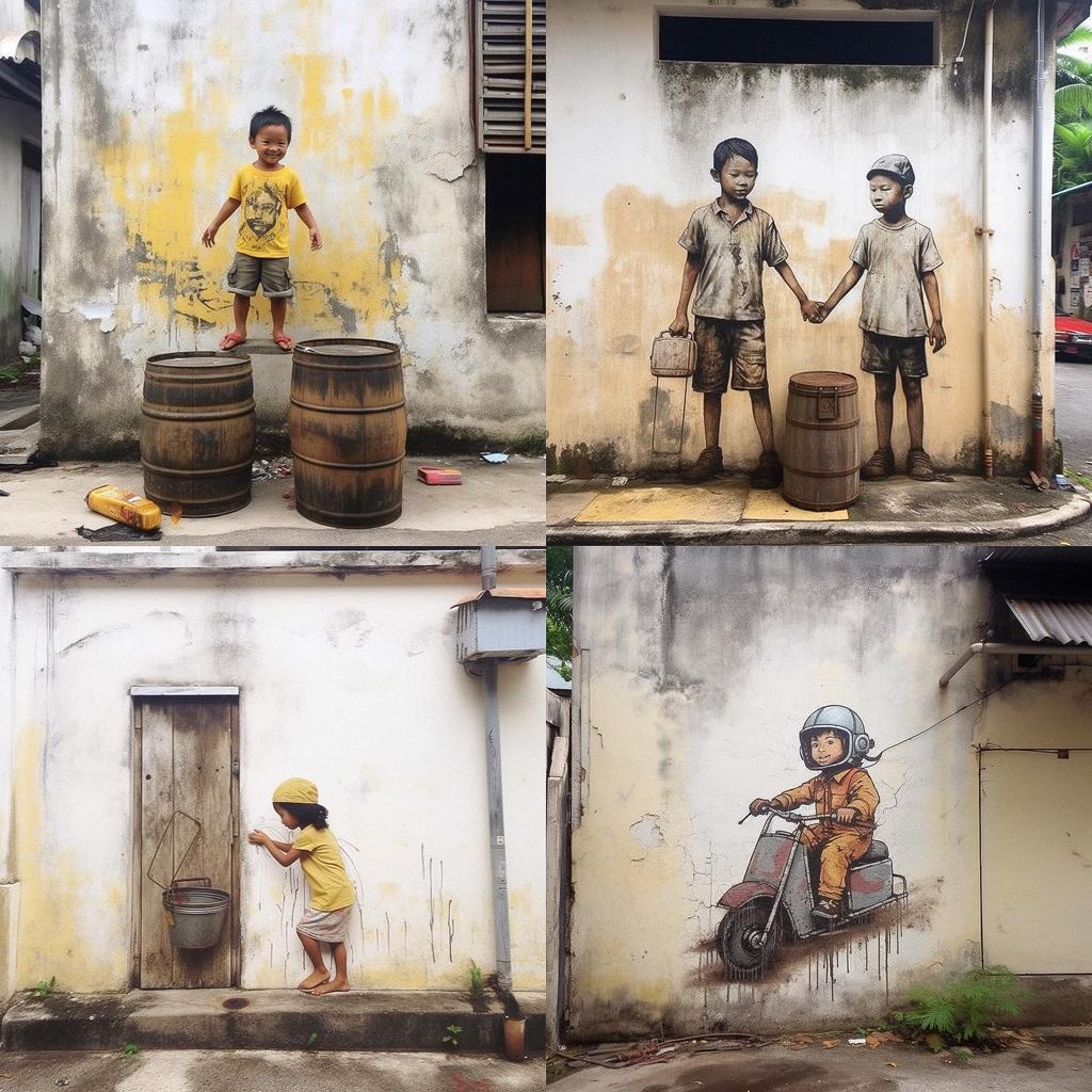 Ernest Zacharevic style, Midjourney V5.1, render 1 of 4