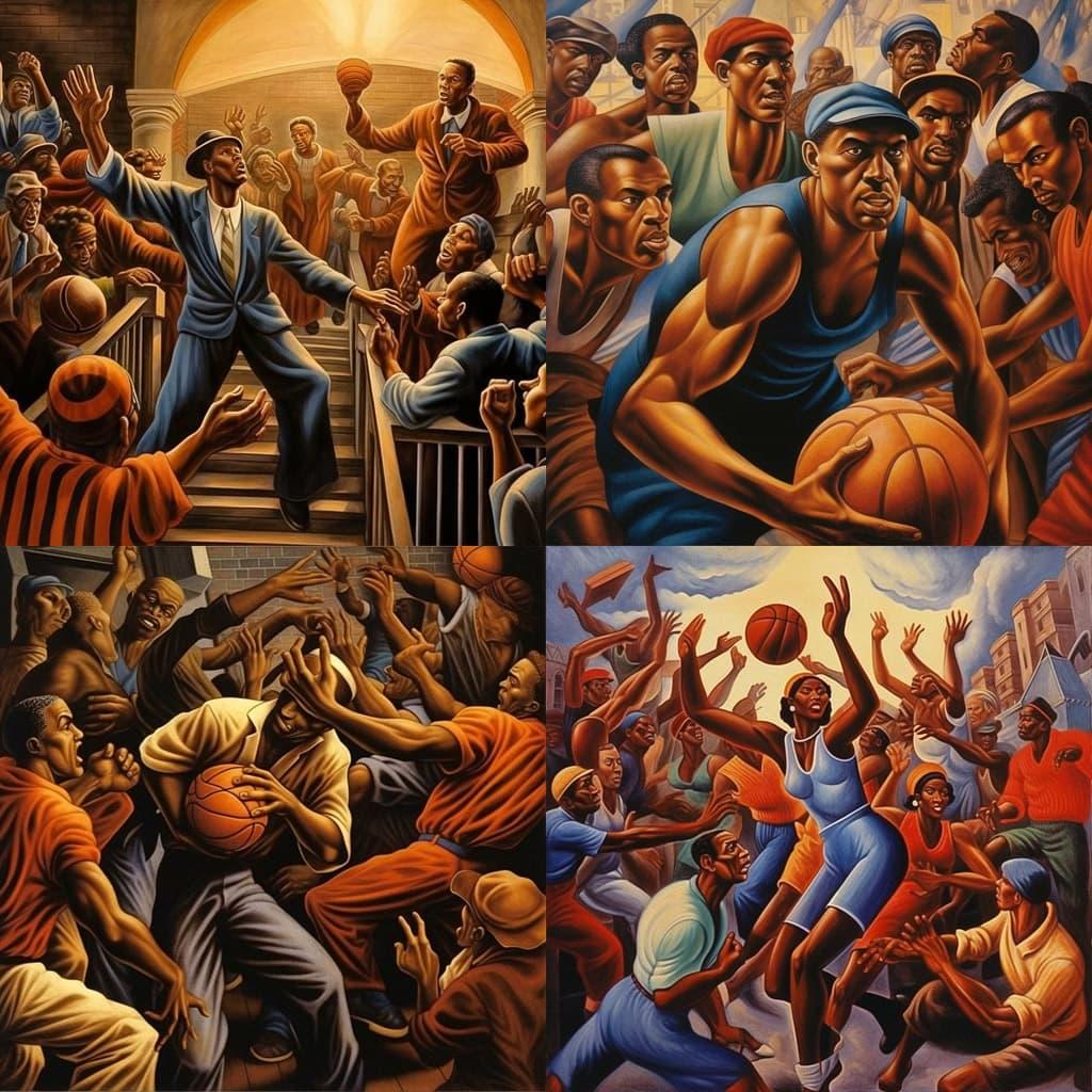Ernie Barnes style, Midjourney V5.1, render 1 of 4