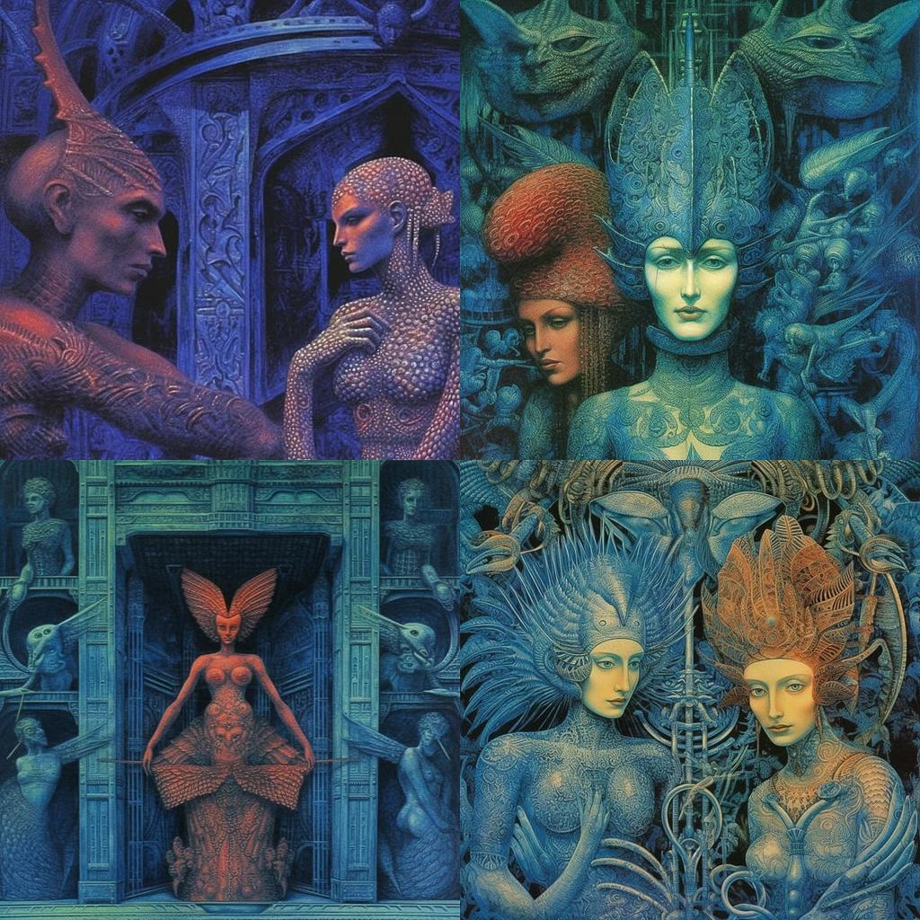 Ernst Fuchs style, Midjourney V5.1, render 1 of 4
