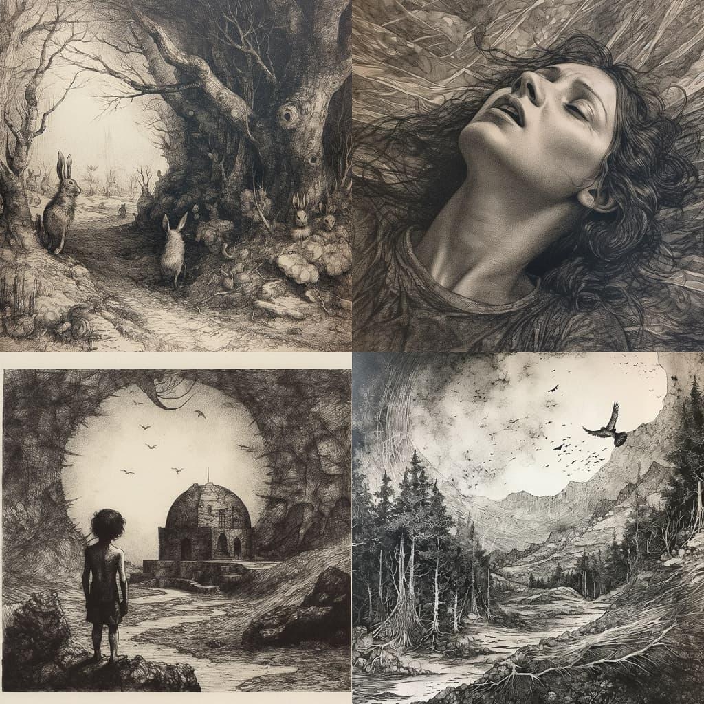 Etching style, Midjourney V5.1, render 1 of 4