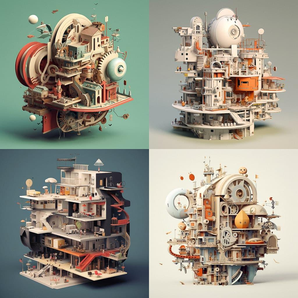 Exploded view style, Midjourney V5.1, render 1 of 4