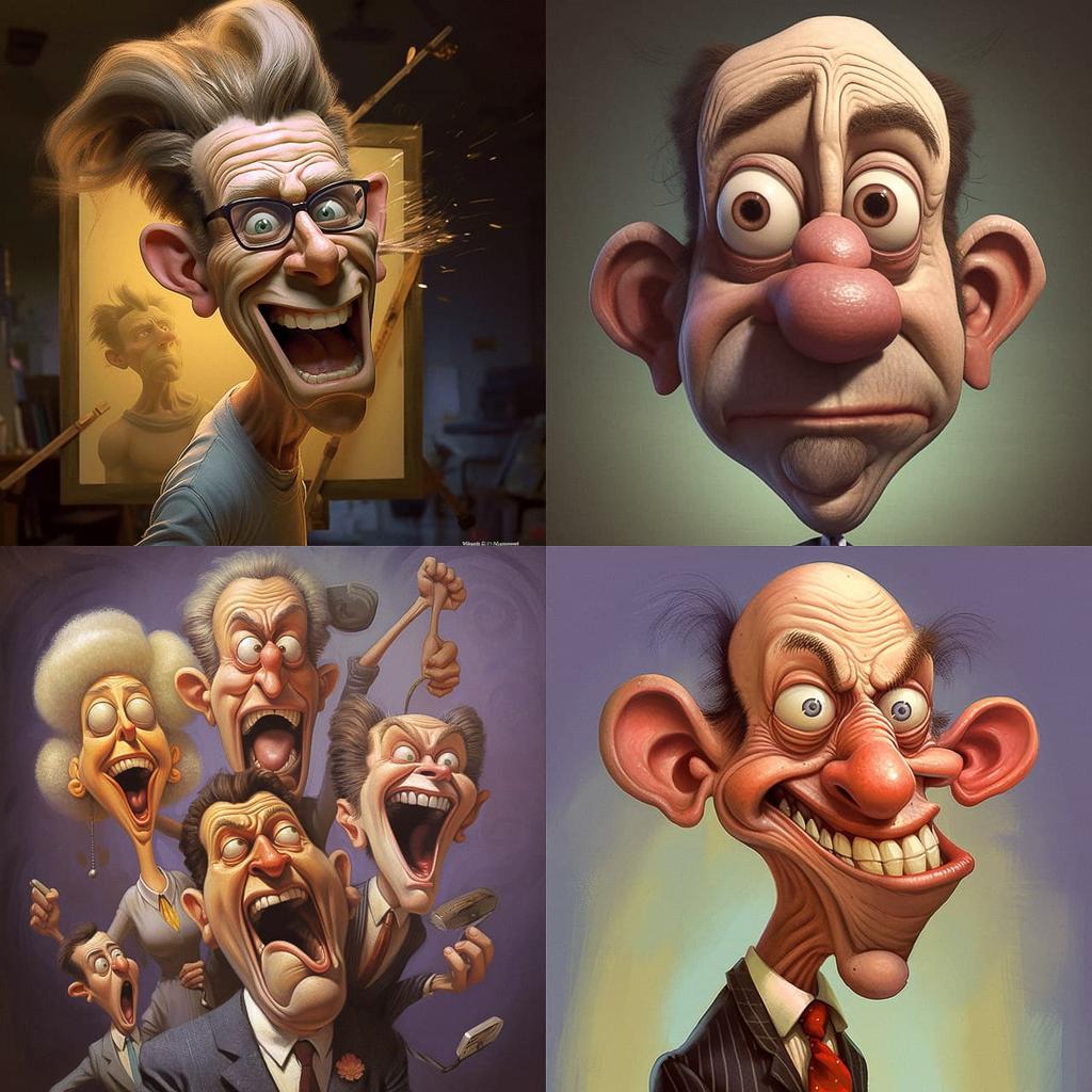 Extreme caricature style, Midjourney V5.1, render 1 of 4