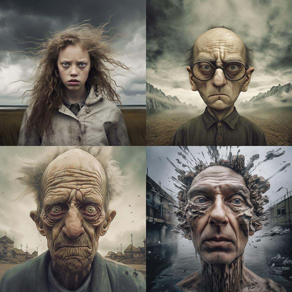 Extreme wide portrait style, Midjourney V5.1, render 1 of 4