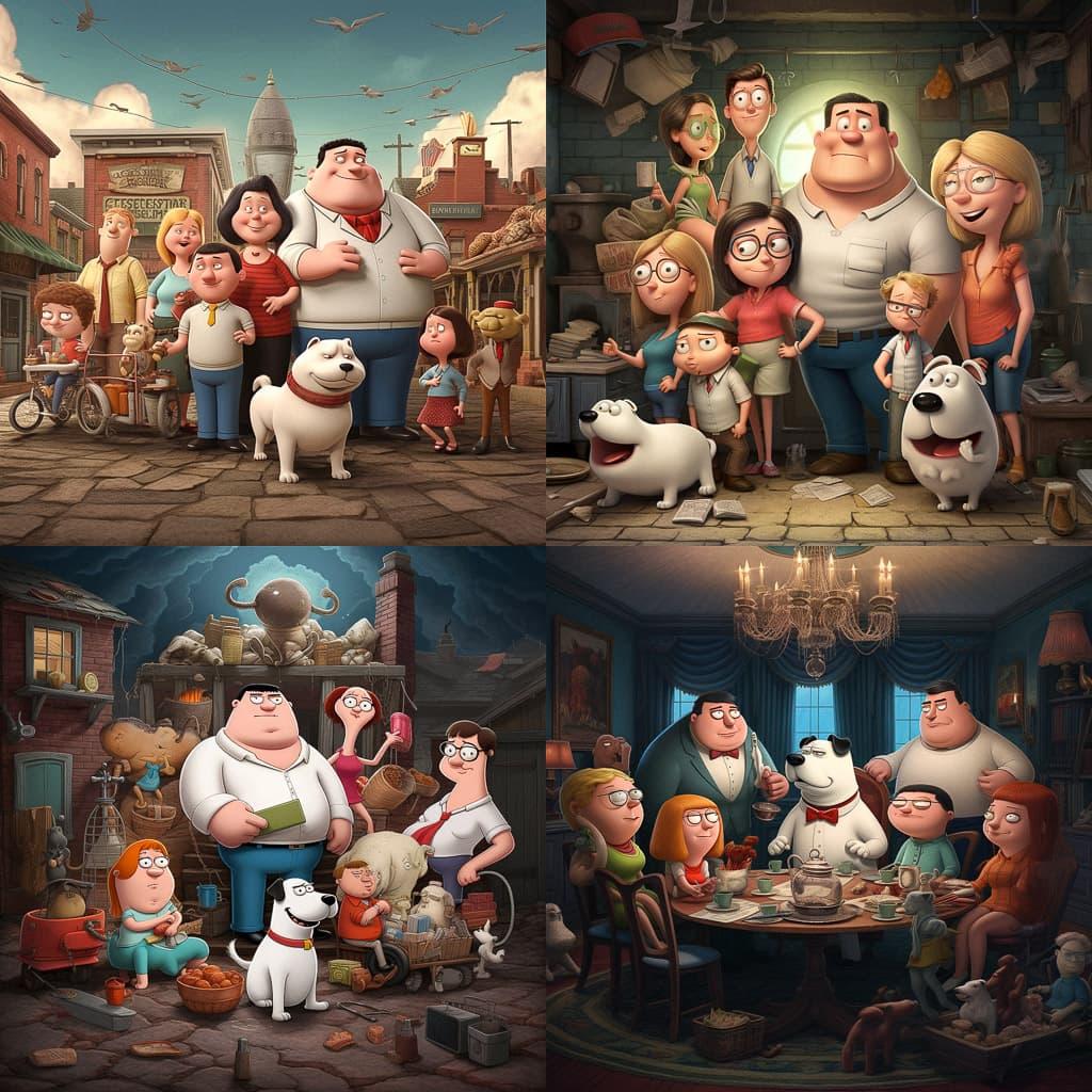 Family Guy style, Midjourney V5.1, render 1 of 4