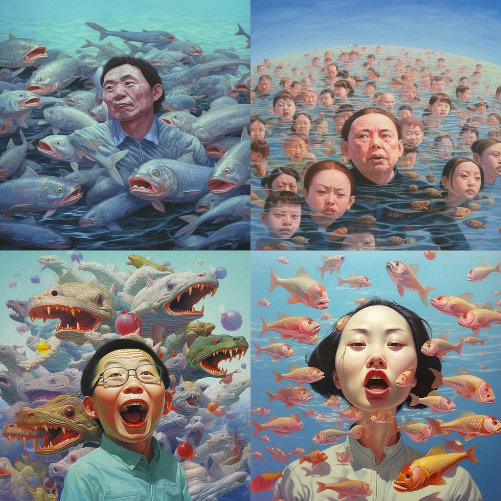 Fang Lijun style, Midjourney V5.1, render 1 of 4