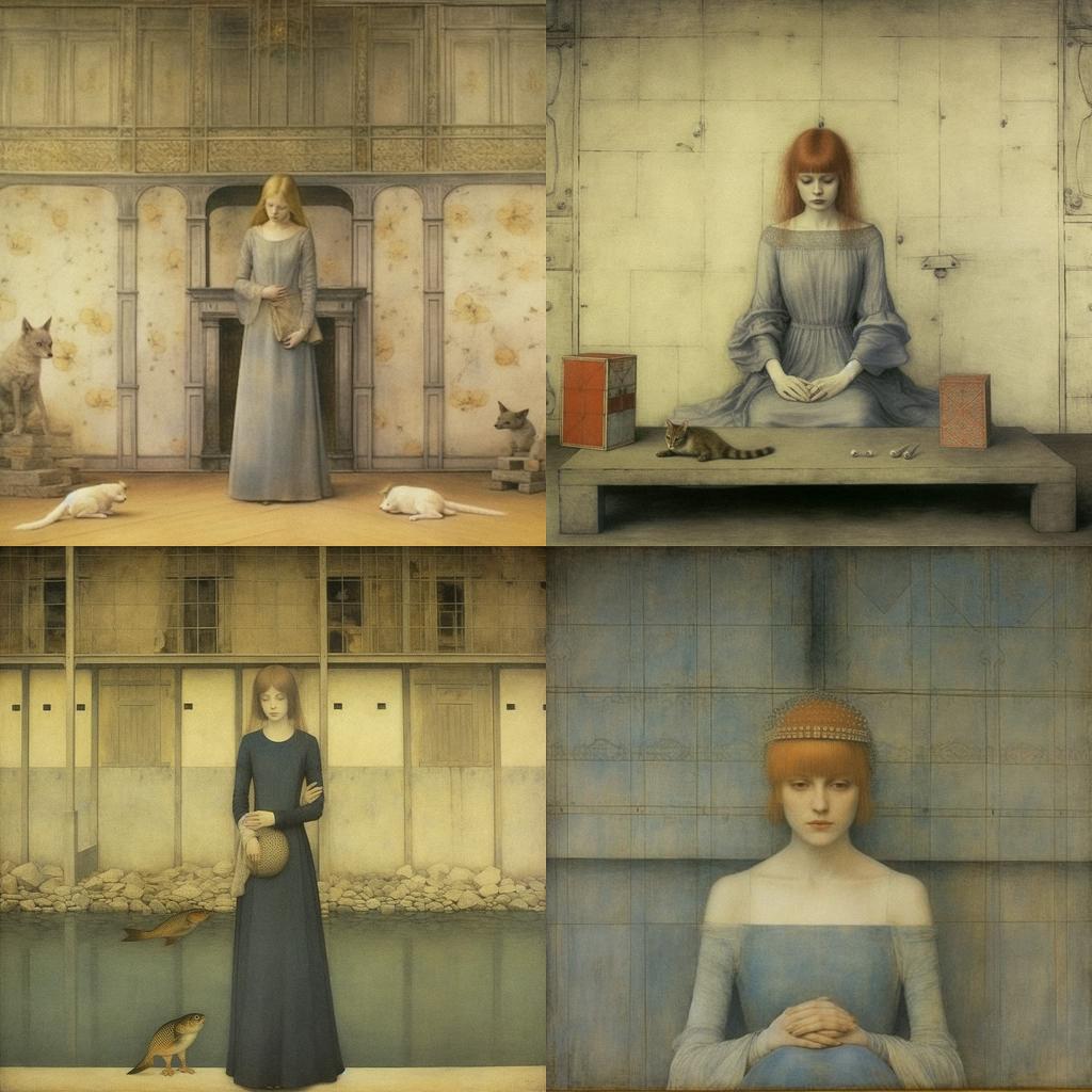 Fernand Khnopff style, Midjourney V5.1, render 1 of 4