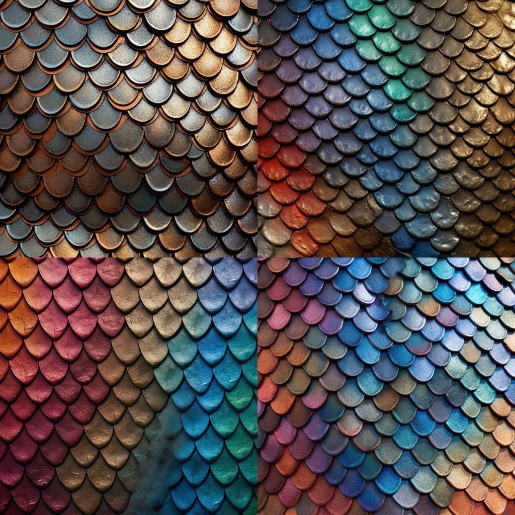 Fish scale texture style, Midjourney V5.1, render 1 of 4