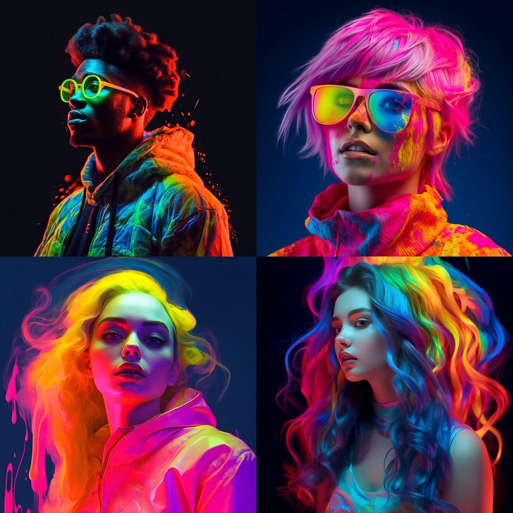 Fluorescent colors style, Midjourney V5.1, render 1 of 4
