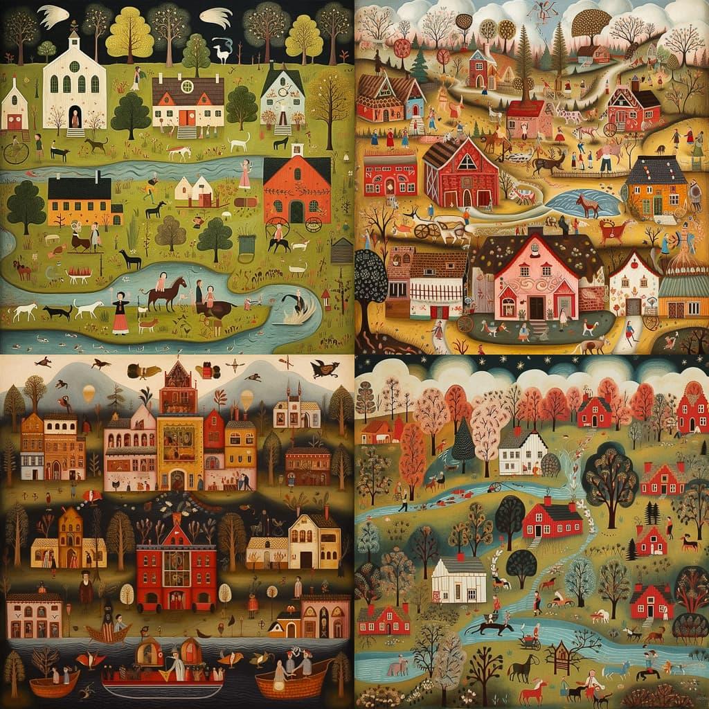 Folk art style, Midjourney V5.1, render 1 of 4