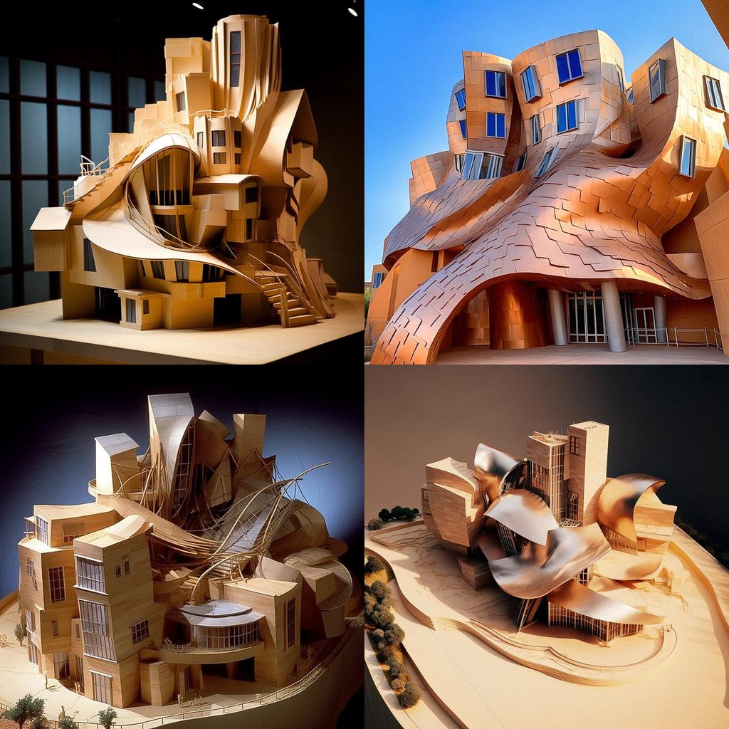 Frank Gehry style, Midjourney V5.1, render 1 of 4