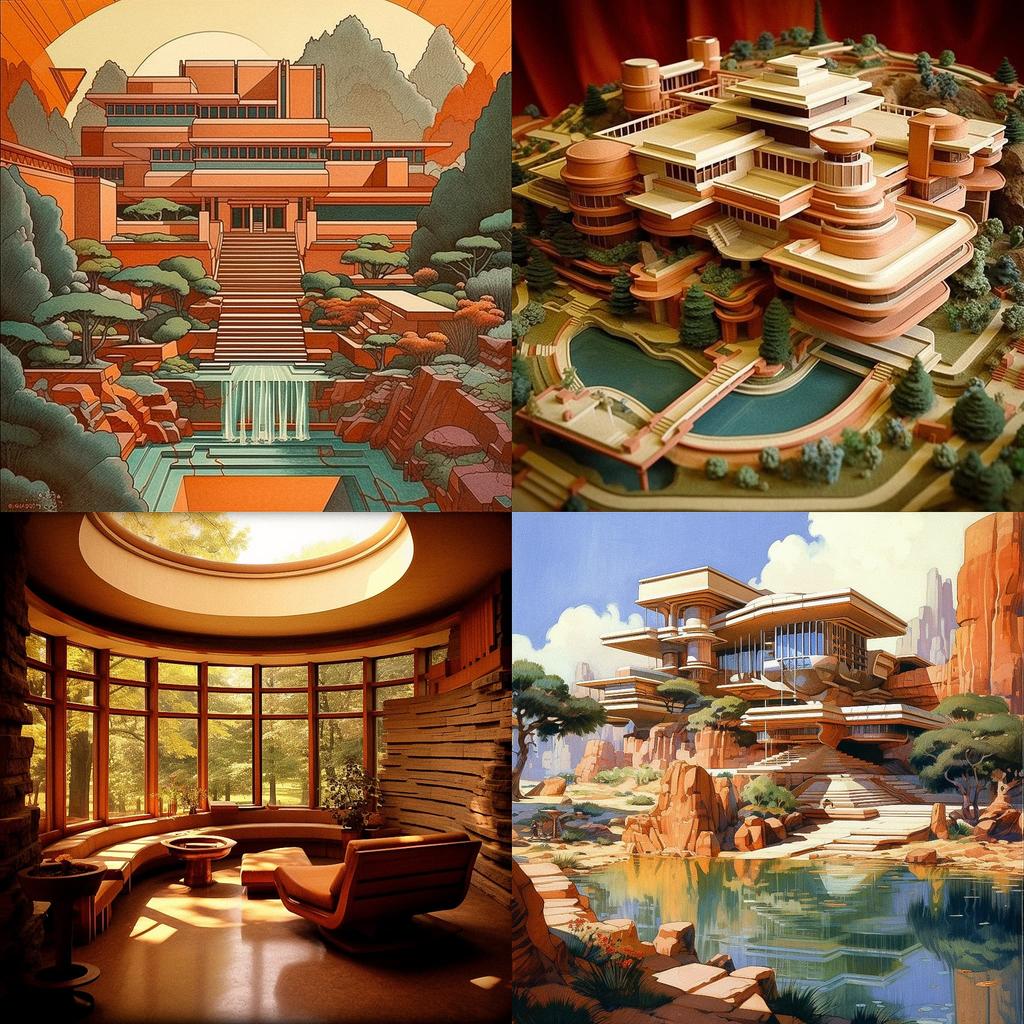 Frank Lloyd Wright style, Midjourney V5.1, render 1 of 4