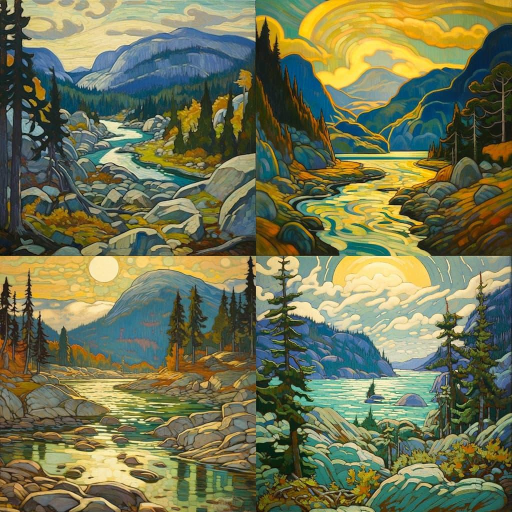 Franklin Carmichael style, Midjourney V5.1, render 1 of 4