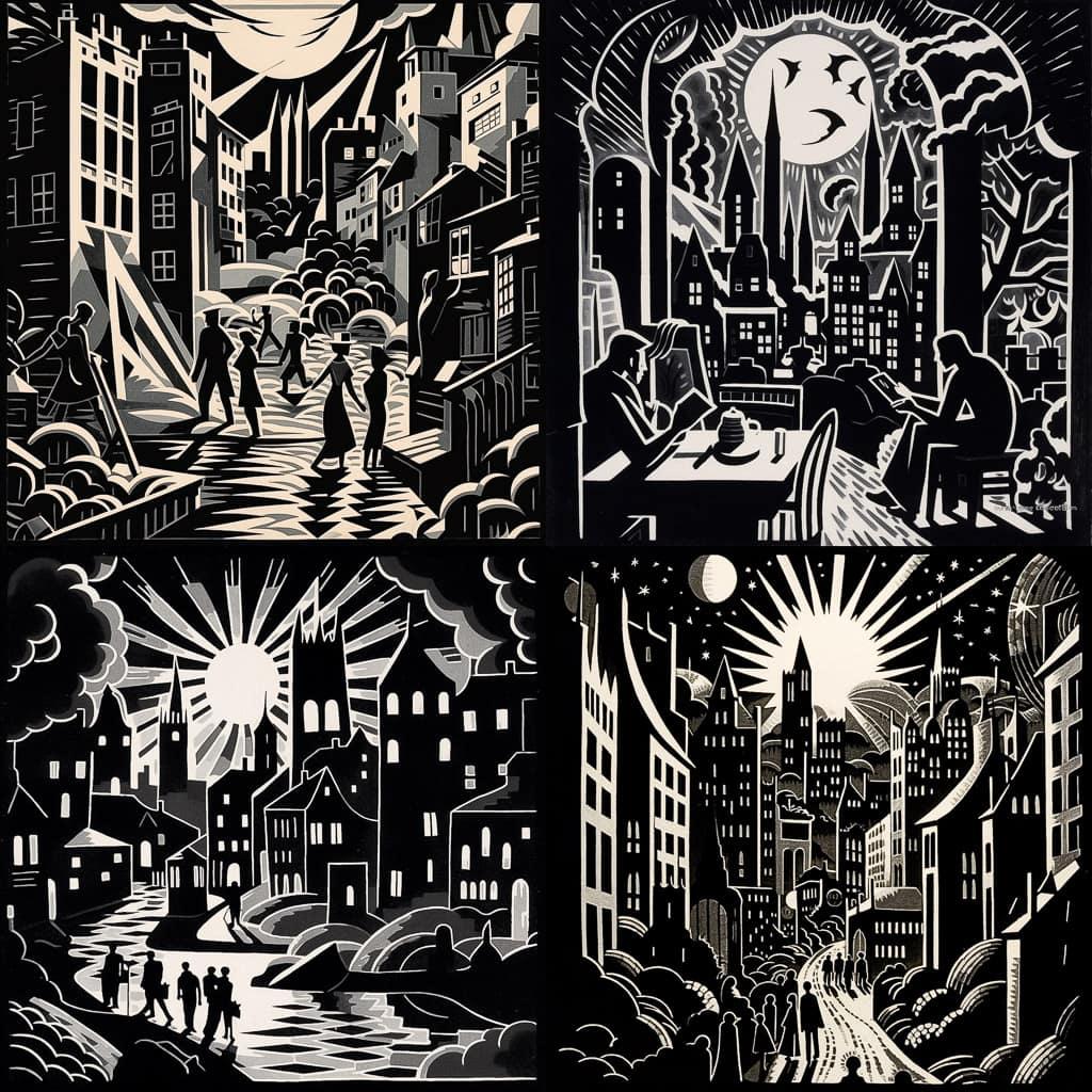 Frans Masereel style, Midjourney V5.1, render 1 of 4