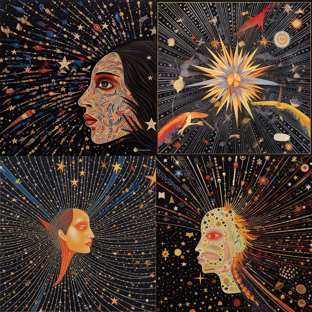 Fred Tomaselli style, Midjourney V5.1, render 1 of 4