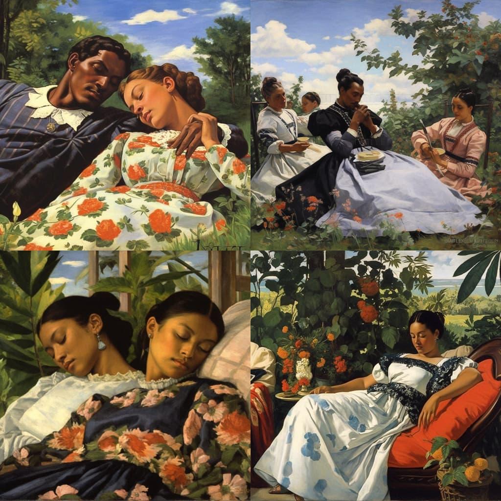 Frederic Bazille style, Midjourney V5.1, render 1 of 4